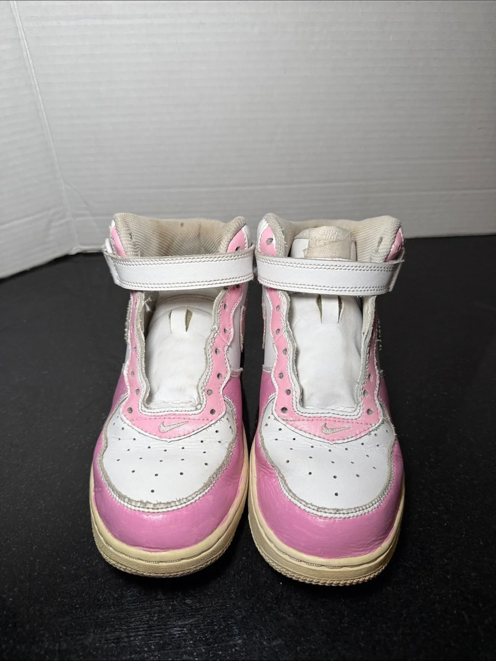 Nike Air Force 1 Mid White Pink Girls Custom Rhinestone Swoosh Sneakers Size 3Y